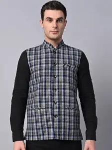Vastraa Fusion Checked Pure Wool Woven Nehru Jacket