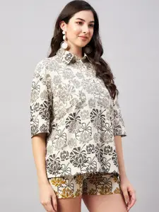 WineRed Printed Pure Cotton Oversized Shirt With Shorts Co-Ords