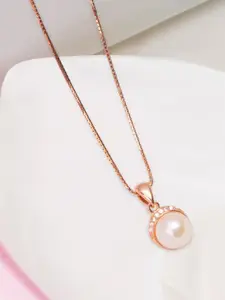 Zavya 925 Pure Sterling Silver Rose Gold-Plated Pearls-studded Pendant with Chain
