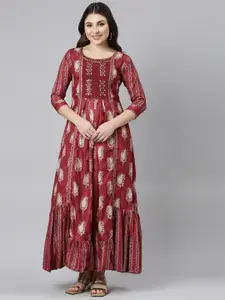 Neerus Ethnic Motifs Printed Embroidered Detail A-Line Maxi Ethnic Dress