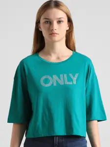 ONLY Typography Printed Boxy Cotton T-shirt