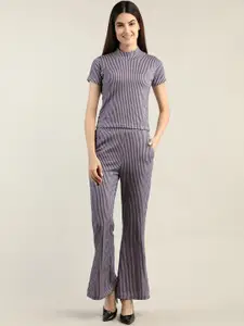CHKOKKO Striped High Neck Top & Trousers