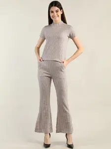 CHKOKKO Striped High Neck Top & Trouser