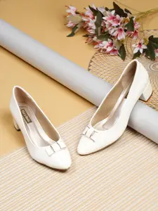 Flat n Heels Bow Detail Pointed Toe Block Heel Pumps
