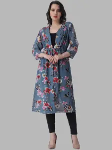 COLOR STUDIO Floral Printed Longline Tie-Up Shrug