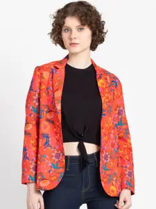 SHAYE Floral Printed Notched Lapel Double-Breasted Casual Blazer