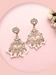 Lilly & sparkle Gold-Plated Crystal & Pearl Studded Contemporary Chandbalis