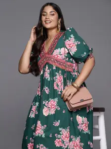 A PLUS BY AHALYAA Floral Printed A-Line Midi Dress