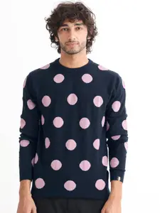 RARE RABBIT Men Deremy Crew Neck Geometric Printed Sweater