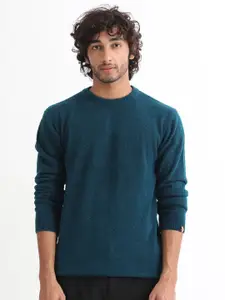 RARE RABBIT Men Bocle Crew Neck Ribbed Acrylic Sweater