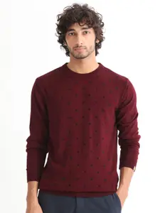 RARE RABBIT Men Flock Crew Neck Polka Dots Printed Sweater