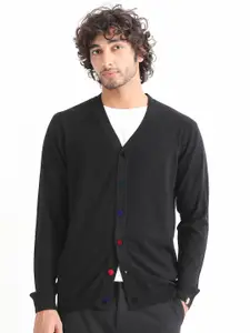 RARE RABBIT Men Gem Solid V-Neck Front Open Cardigan
