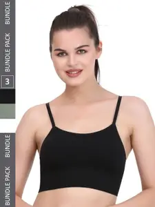 MYSHA Pack Of 3 Full Coverage Lightly Padded Non Wired Sports Bra With All Day Comfort
