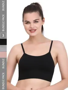 MYSHA Pack of 3 Full Coverage Lightly Padded Non Wired Sports Bra With All Day Comfort