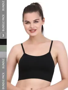 MYSHA Pack of 3 Full Coverage Lightly Padded Non Wired Sports Bra With All Day Comfort