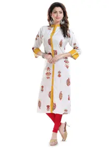 Keshubaba Floral Printed Mandarin Collar Three-Quarter Sleeve Straight Kurta