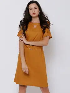 Tokyo Talkies Women Mustard Solid A-Line Dress
