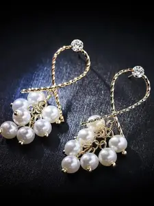 VIEN Gold-Plated Pearls Contemporary Drop Earrings