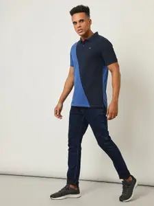 Lee Men Blue Polo Collar Pockets Slim Fit T-shirt