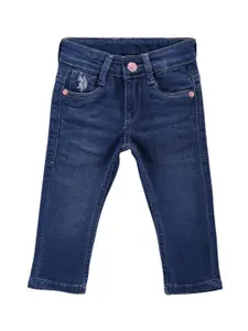 U.S. Polo Assn. Kids Girls Clean Look Slim Fit Mid-Rise Light Fade Stretchable Jeans
