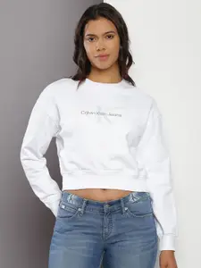 Calvin Klein Jeans Typography Printed Pure Cotton Crop Sweatshirt