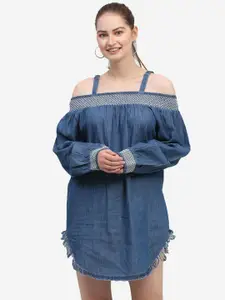 SUMAVI-FASHION Shoulder Strap Puff Sleeve Organic Cotton A-Line Dress