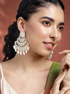 Peora Gold-Plated Kundan Crescent Shaped Chandbalis