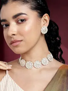 Peora Women Gold-Plated Kundan Studded Choker Necklace with Earrings