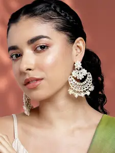 Peora Gold-Plated Kundan Crescent Shaped Chandbalis