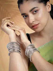 Peora Women 40 Pieces Silver-Plated Bangles Set