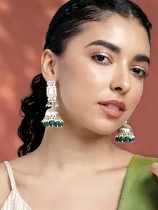 Peora Gold-Plated Kundan Studded Dome Shaped Jhumkas Earrings