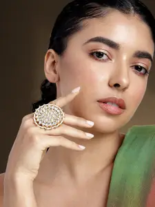 Peora Women Gold-Plated Kundan Finger Ring