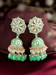 Peora Gold-Plated Kundan Studded Dome Shaped Jhumkas Earrings