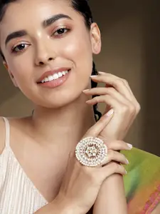 Peora Women Gold-Plated Kundan Finger Ring