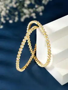 Peora Women Set of 2 Gold-Plated CZ Studded Bangles