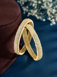 Peora Set Of 2 Gold-Plated Cubic Zirconia Studded Ethnic Bangles