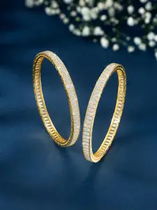 Peora Set Of 2 Gold-Plated Baguette Studded Ethnic Bangles