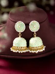 Peora Gold-Plated Kundan Studded Dome Shaped Jhumkas Earrings