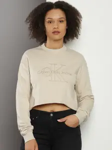 Calvin Klein Jeans Brand Logo Printed Round Neck Pullover Crop Sweatshirt