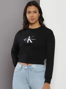 Calvin Klein Jeans Brand Logo Printed Pure Cotton Crop Sweatshirt