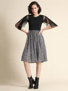 BAESD Floral Print Flared Sleeve Fit & Flare Dress