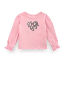 U.S. Polo Assn. Kids Girls Embellished Cuffed Sleeves Cotton Regular T-shirt