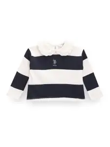 U.S. Polo Assn. Kids Girls Horizontal Striped Polo Collar T-Shirt
