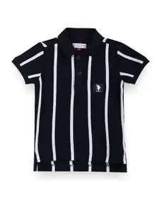 U.S. Polo Assn. Kids Boys Striped Polo Collar Pure Cotton Casual T-shirt