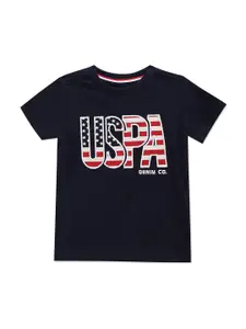 U.S. Polo Assn. Kids Boys Typography Printed Pure Cotton T-shirt