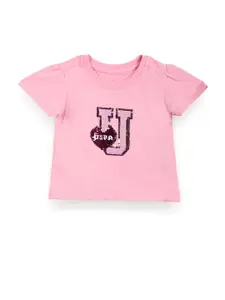 U.S. Polo Assn. Kids Girls Typography Embellished Pure Cotton T-shirt