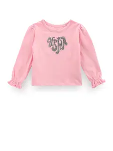 U.S. Polo Assn. Kids Girls Sequinned Embellished Pure Cotton T-shirt