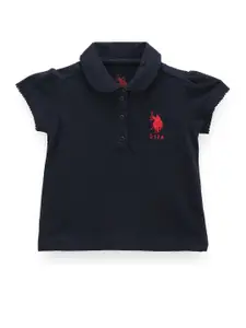 U.S. Polo Assn. Kids Girls Polo Collar Puff Sleeves Pure Cotton T-shirt
