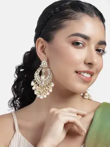 Peora Gold-Plated Kundan Contemporary Drop Earrings