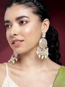 Peora Gold-Plated Kundan Contemporary Chandbalis Earrings